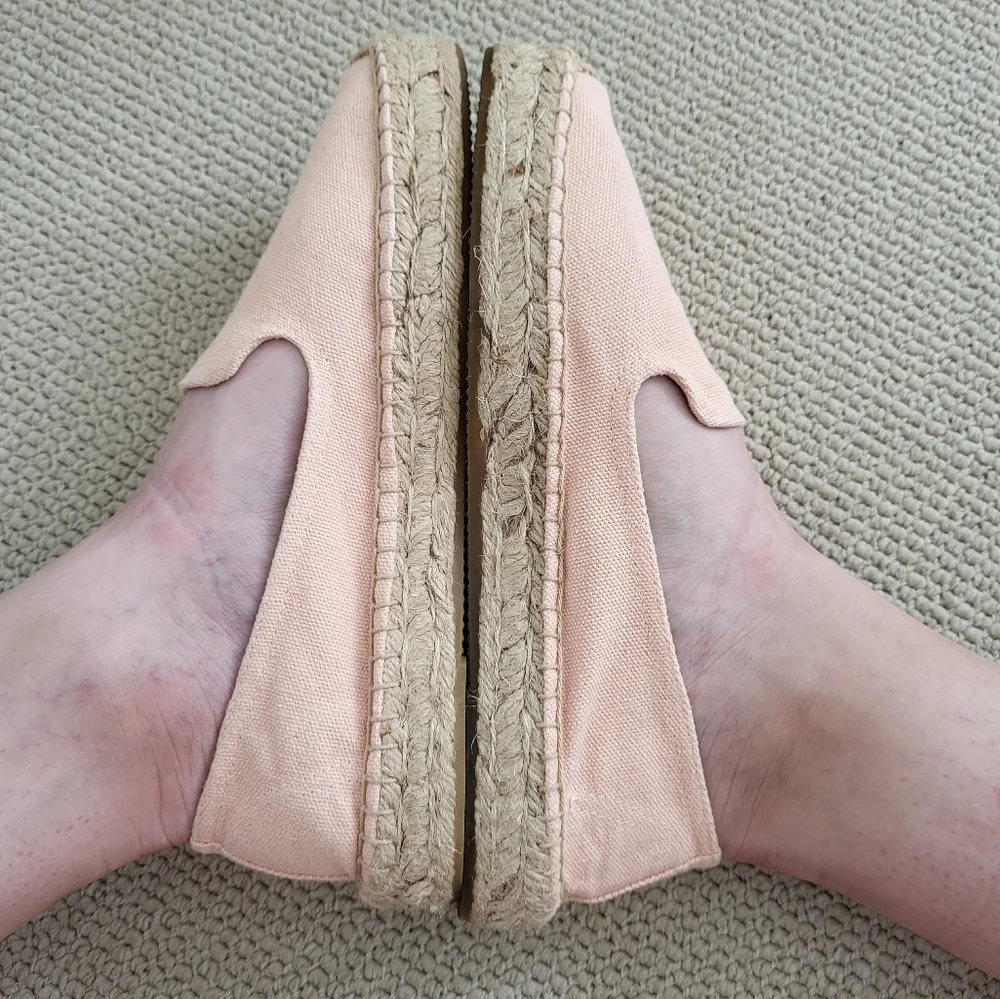 Soludos Pink Canvas Slip-On Espadrilles with Script Detail